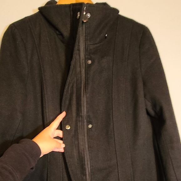 Calvin Klein Funnel Neck Black Wool Coat - 8 - Picture 4 of 10